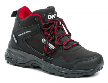 Dámska celoročná outdoorová členková obuv značky DK na šnurovanie, vyrobená z kombinácie syntetického a textilného vodeodolného SOFTSHELL materiálu.